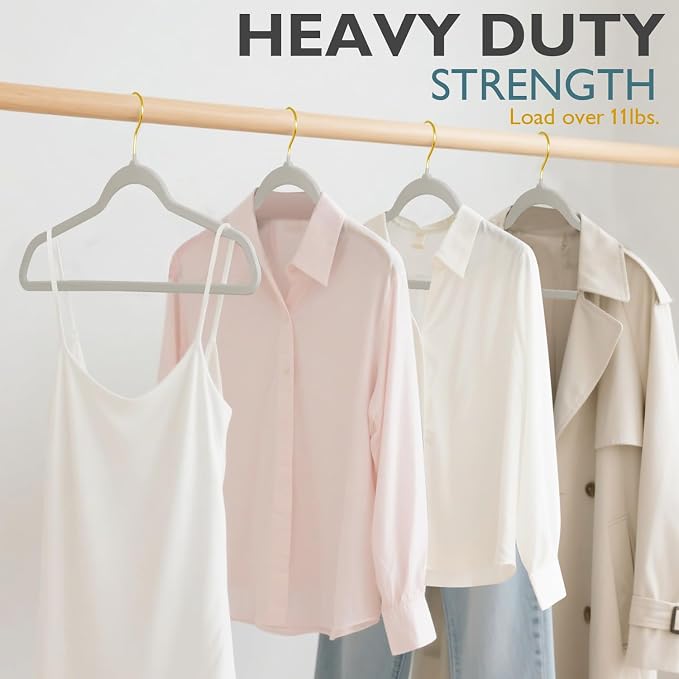 ManGotree Velvet Coat Hangers, Non-Slip Felt Suit Hangers, Ultra-Slim Space Saving Clothes Hanger with 360° Swivel Golden-Plated Hook, 36 Pack (Grey)