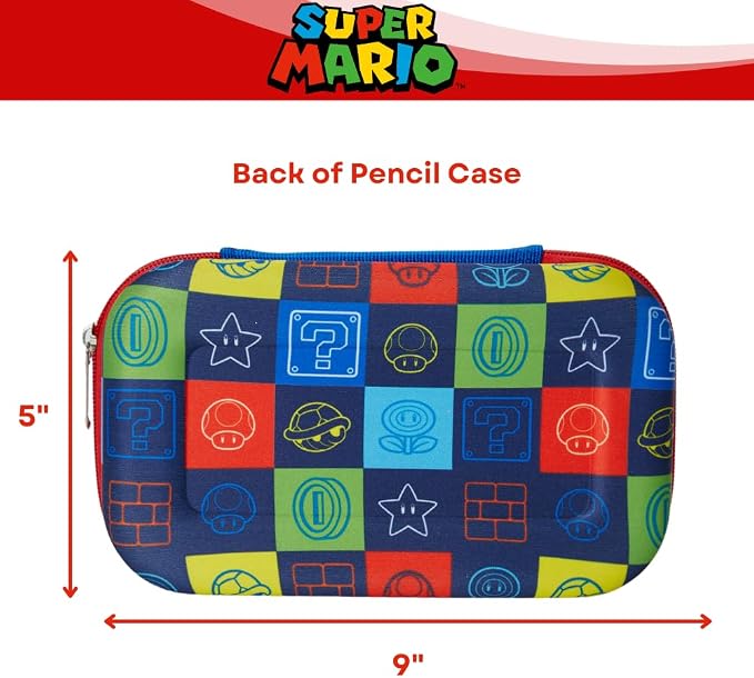 Innovative Designs Super Mario Pencil Case Set with Stickers and Gel Pens for Kids, Molded with Zip Closure