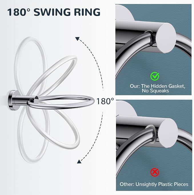 FORIOUS Toilet Paper Holder Wall Mount, SUS304 Stainless Steel Double Post Pivoting Tissue Roll Holder and Hand Towel Ring Set for Bathroom, RV, Bathroom Hardware Accessories Set, Chrome