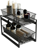 IBERG 2 Tier Bathroom Organizer Under Sink with Pull Out Drawer (Black)