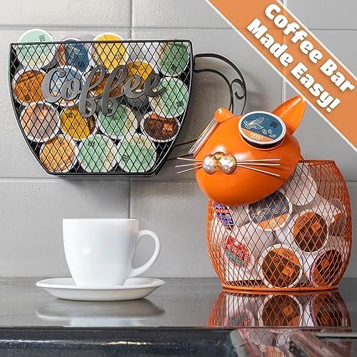 Made Easy Kit Cat Coffee Pod Holder Basket – Metal K-Cup Organizer for Countertop Coffee Bar – Cute Kitchen Décor Storag