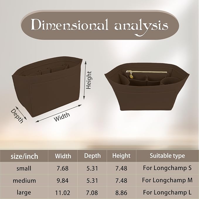 Lckaey Purse Organizer For Longchamp Large Purse For Long Champ Le Pliage Insert organizer1012-25Coffee-L