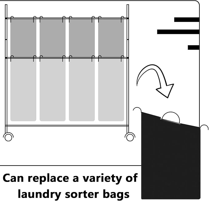 Windyun 3 Pcs Hypotenuse Laundry Sorter Replacement Bags Hamper Cart Removable Replacement Bags Laundry Storage Organizer Bag Hamper Liner, No Hooks 14.76 x 8.66 x 23.23/19.29 Inch(Black)