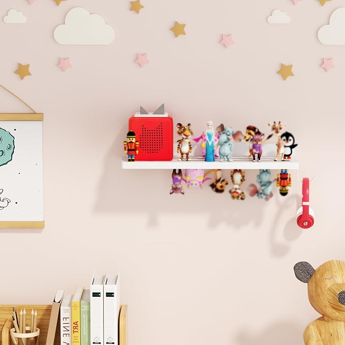for Tonies Shelf Magnetic - Tonies Figure Organizer for Kids Room, Wooden Magnetic Display Shelf for Tonies Box Holder, Wall Floating Shelves Toy Storage Compatible Charging Station(1 Tier, White)