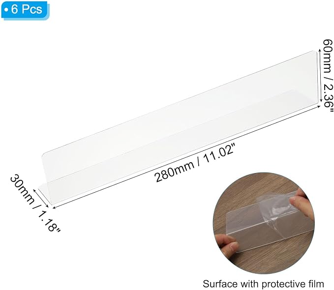 PATIKIL 6 Pack Shelf Dividers for Closet Organization, 11x1.18x2.4 Acrylic Closets Separator Kitchen Cabinet Shelves Under Bed Blocker for Bedroom Kitchen Office, Clear