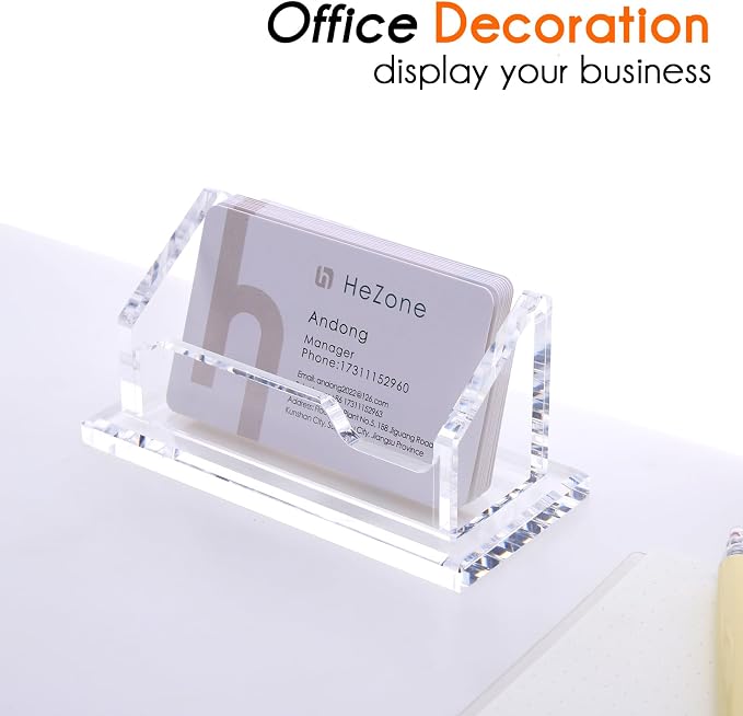 HeZone Acrylic Card Holder Clear Horizontal Business Card Organizer Stand for Desk 1 Slots Business Cards Stand for Women and Men,Office Desk Accessories,Organize 50 Cards-1 Pack