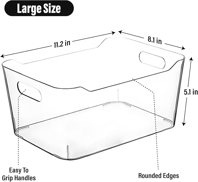 ShelfShaper Plastic Clear Storage Bins with Labels, Home Freezer Refrigerator Pantry Organizers and Storage Containers Fridge Organizer Bins Kitchen Organization Cabinet Medicine Bin for organizing