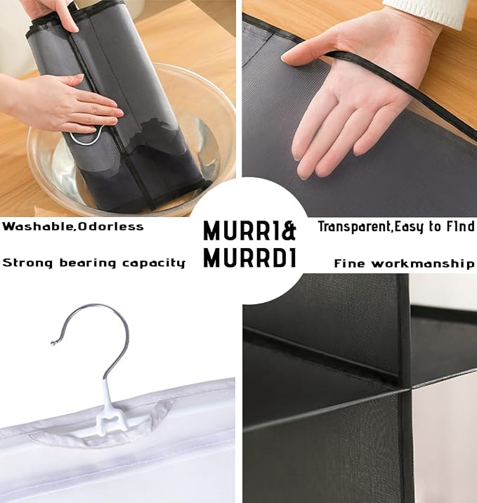 MURRI&MURRDI Hanging Handbag Organizer for Closet, Purse Storage Holder with 8 Clear Mesh Pockets, Space Saving Purse Hanger for Wardrobe, Black