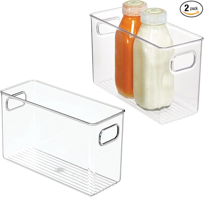 iDesign Slim Clear Plastic Storage Bin, Tall Narrow, 2-Pack | Organizer for Kitchen, Fridge, Pantry