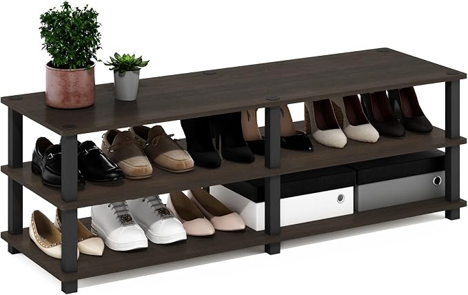 Furinno 14038DBR/BK TST No Tools 3-Tier Wide Shoe Storage Rack, Dark Brown/Black 47 Inch