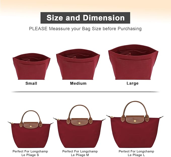 LOUKAYCCI Felt Purse Organizer Insert for Longchamp Le Pliage L Handbag Insert (Vine Red, Large)