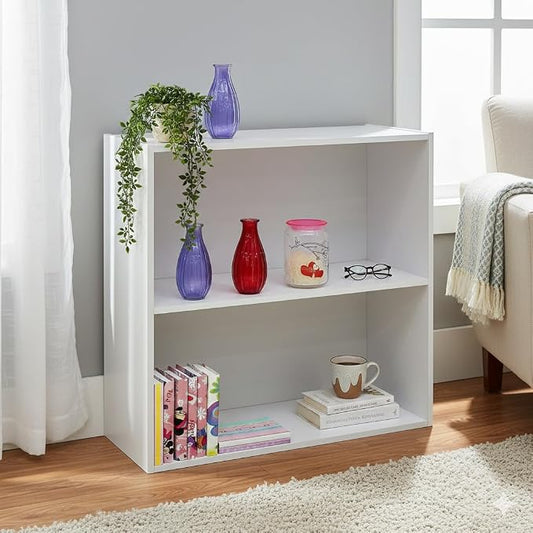 Kings Brand Furniture White Wood 2-Tier Shelf Bookcase Storage Organizer