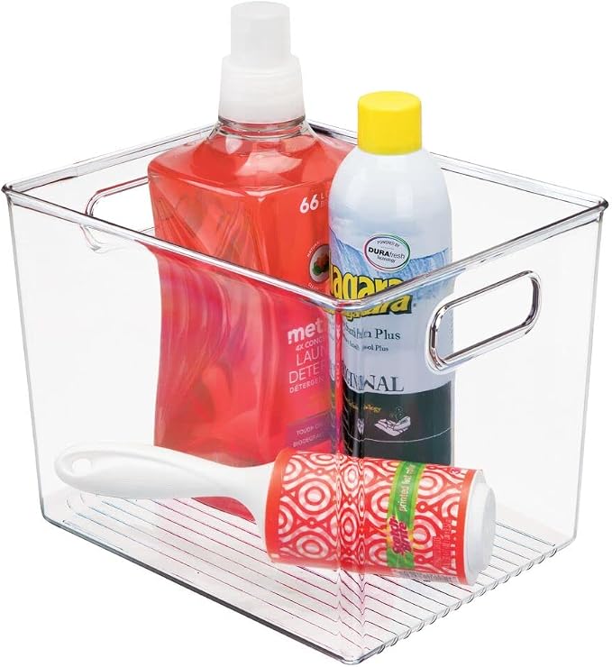 mDesign Plastic Modern Kitchen, Pantry Food Storage Container Bin w/ Handles - Cabinet, Fridge/Freezer, Countertop Organizer - Snacks/Drink/Appliances; Ligne Collection, Clear, 10x8x7.75 (Pack of 1)