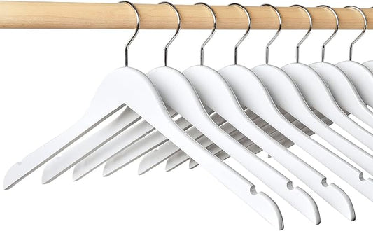 Amber Home 10 Pack White Wooden Hangers, White Wood Shirt Hangers with Notches for Dress, Clothes Hangers for Jacket, Coat, Bridal (White, 10)