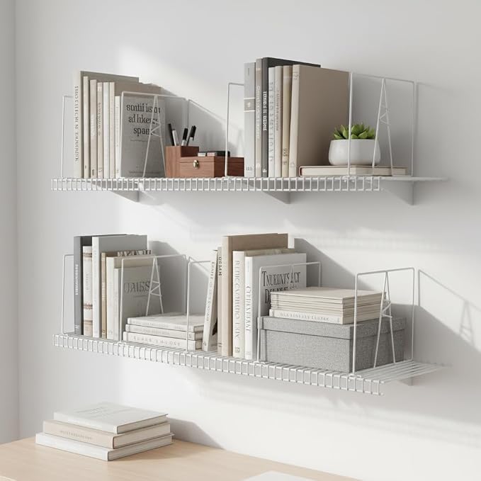 Wire Shelf Dividers - White Closet Organization & Storage Organizer - No Tool Shelf Divider for Wire Shelves - Metal Shelf Accessories – for 12“ Deep Wire Shelves – Tall 12” Height – 20 Pack