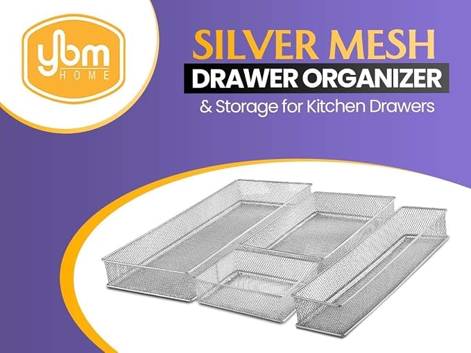 YBM HOME Silver Mesh Drawer Cabinet and or Shelf Organizer Bins, School Supply Holder Office Desktop Organizer Basket 1611s (1, 6x15x2 Inch)