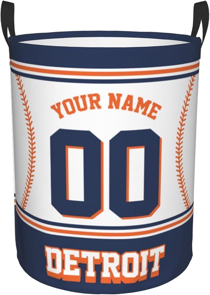 Custom Detroit Laundry Hamper Personalized Laundry Basket Customized Name And Number Collapsible Storage Basket for Bedroom Bathroom Living Room Baseball Fan Gifts