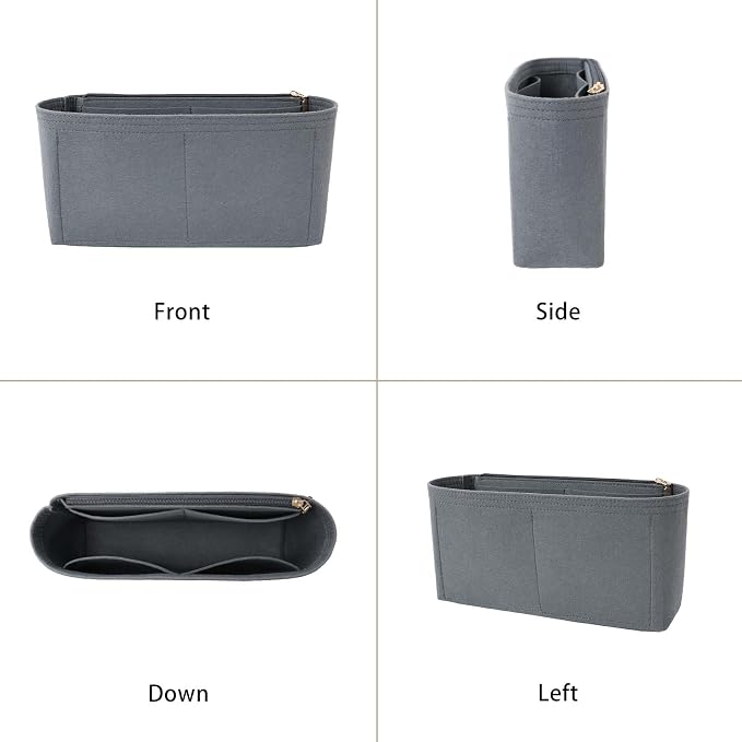 Surblue Purse Organizer Insert for Handbags, Felt Bag Organizer with Zippers Handbag Shaper Pouch for Classic 19 Flap Bag, Marmont, Onthego,（Grey, Slender M）