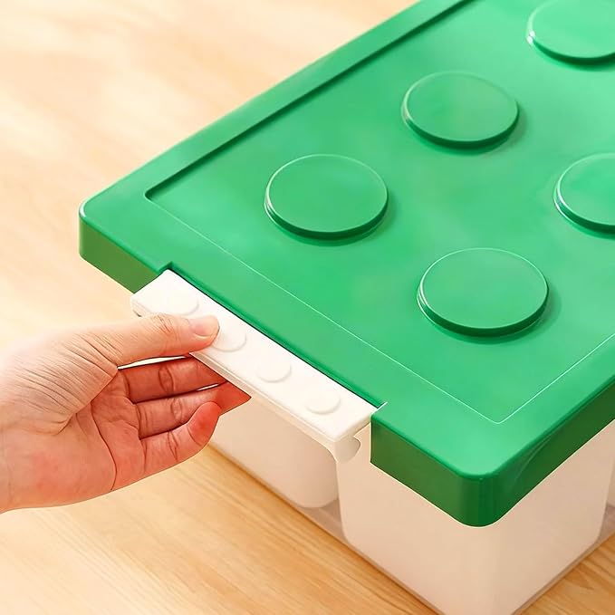 Plastic Storage Bins with Lids, Art Craft Supply Organizer Box with Brush Pot, Multipurpose Stackable Storage Containers for Organizing Tool, Craft, Crayon,Sewing (Green)