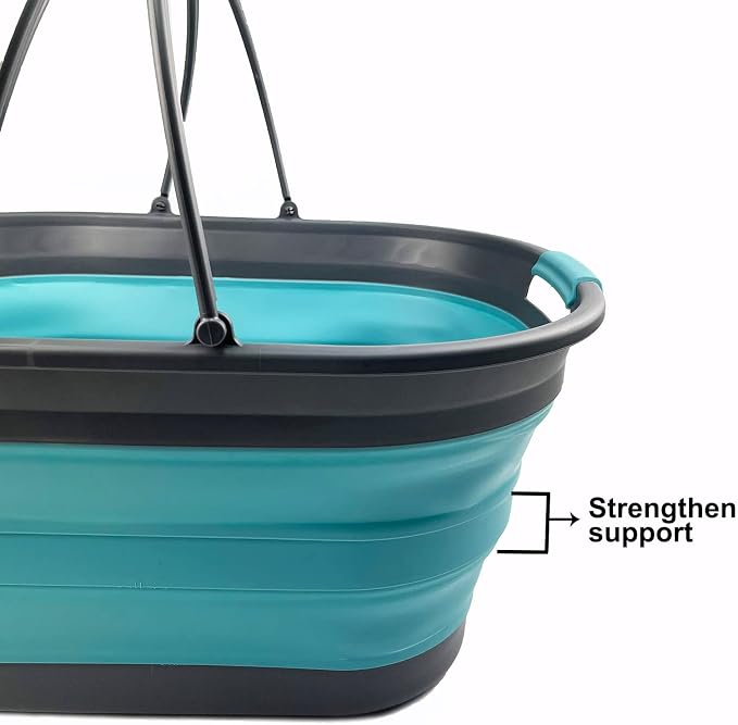 SAMMART 38L (10 Gallons) Collapsible Plastic Laundry Basket - Foldable Storage Container/Organizer - Portable Washing Tub - Space Saving Laundry Hamper (Grey/Crystal Blue)