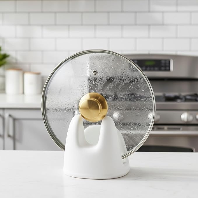 Nihow Ceramic Pot Lid Holder While Cooking for Kitchen Counter/Stove Top | Catch Water & Oil Drips,Stable & Secure,Heat Resistant,Easy to Clean & Dishwasher Safe,Space-Saving,Multi-Purpose Holder