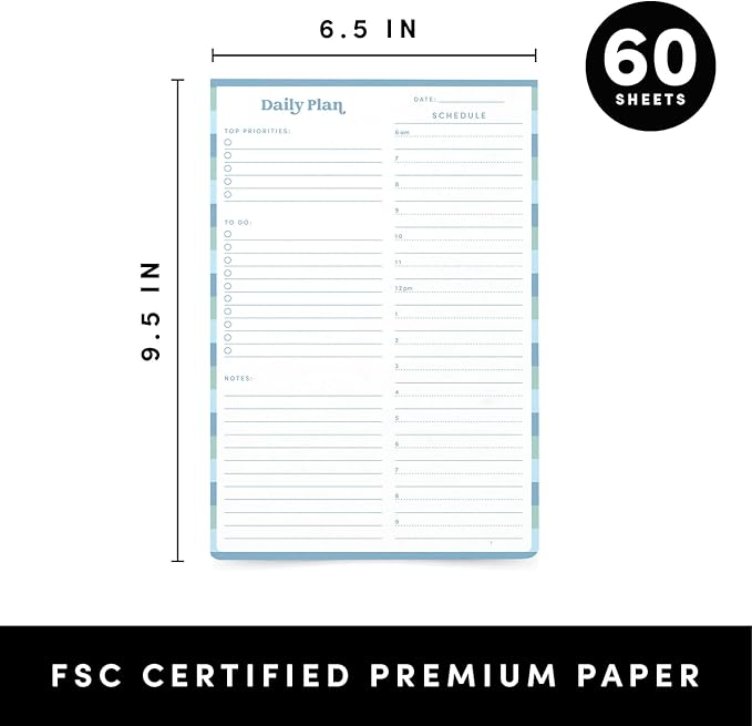 PAPERAGE To Do List Notepad & Daily Planning Pad, 60 Sheets, 6.5 in x 9.5 in, Undated Daily Planner & To Do List Notebook for Work, Home Office & School (Blue)