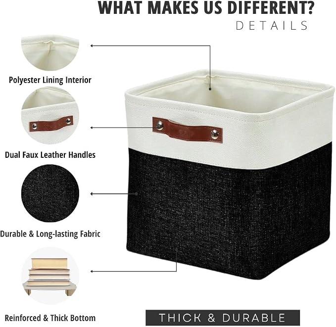 DECOMOMO Cube Storage Bin 11x11, Fabric Storage Bins, Kallax Storage Cubes (Black & White, 4 Pack)