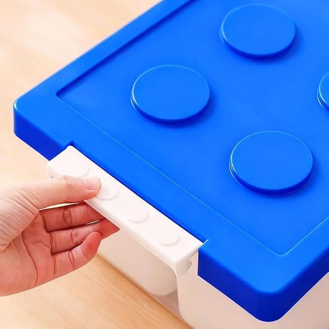 Plastic Storage Bins with Lids, Art Craft Supply Organizer Box with Brush Pot, Multipurpose Stackable Storage Containers for Organizing Tool, Craft, Crayon,Sewing (Blue)
