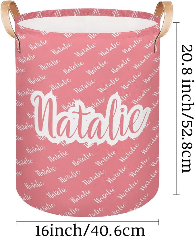 Personalized Laundry Basket, Custom Gift Laundry Hamper, Collapsible Nursery Waterproof Laundry Baskets, Dirty Clothes Toy Hamper with Handles Name Light Red
