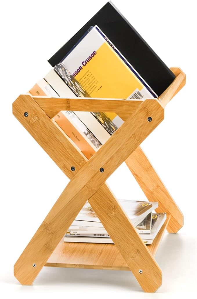 Okllen Kids' Book Caddy with Shelf, Bamboo Bookcase Book Storage Organizer, Book Rack Book Shelf Organizer for Bedroom, Playroom, Nursery, Sturdy, Including Installation Instruction