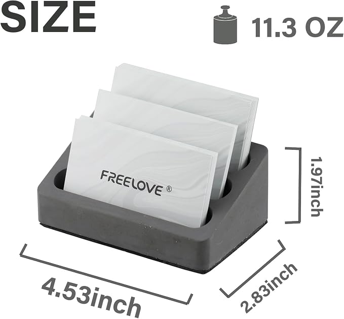 FREELOVE Desktop Card Holder, Concrete, Handmade, 3 Stair 3 Slots, Fits 30-50 Business Cards, Stone Weighted, Smooth Finish, Eva Base, Office Desk Organizer (Dark Grey, Small)