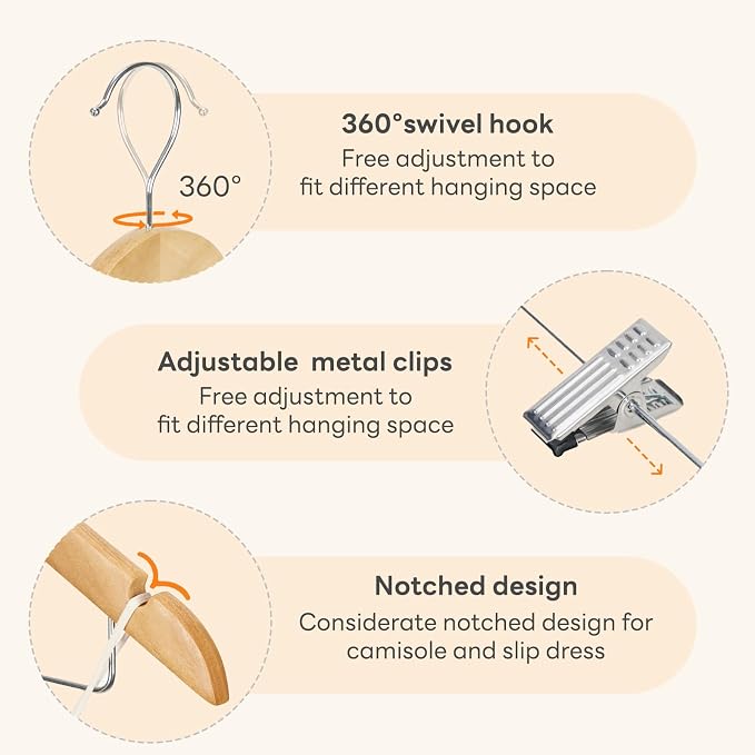 HOUSE DAY 12 Pack High-Grade Wooden Suit Hangers Skirt Hangers with Clips Solid Wood Pants Hanger Natural Smooth Finish Premium Wood Hanger with Durable Metal Clips for Blouse, Dress, Coat, Jacket