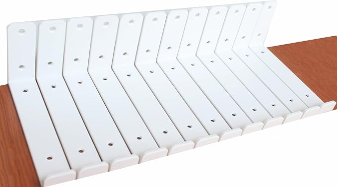 12 Pack - 7.25" L x 6" H x 1.5" W J Lip Shelf Brackets Rustic Farmhouse Iron Wall Floating Shelf Bracket Metal Shelf Bracket Industrial Shelf Supports with Screws White