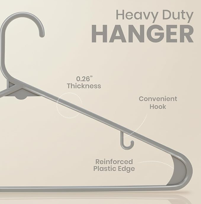 Utopia Home Plastic Hangers 30 Pack – Built-in Strap Hooks Grey | Space saving | Durable & strong | Closet organizer | Ideal for shirts, pants, skirts & coats