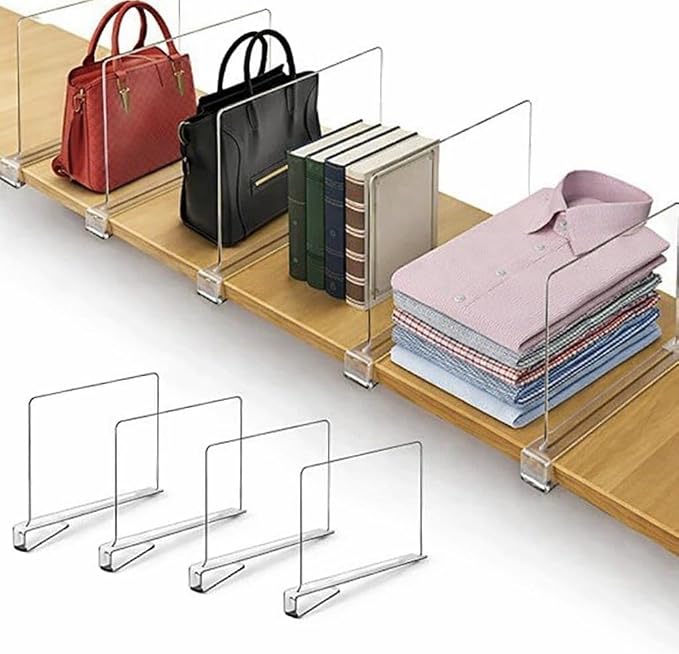 HIGH & SKY 8 Pack Acrylic Shelf Dividers for Closet Organization – Clear Adjustable Closet Shelf Separators for Clothes, Handbags & Towels – Durable Acrylic Shelf Dividers for Neat Shelves & Storage