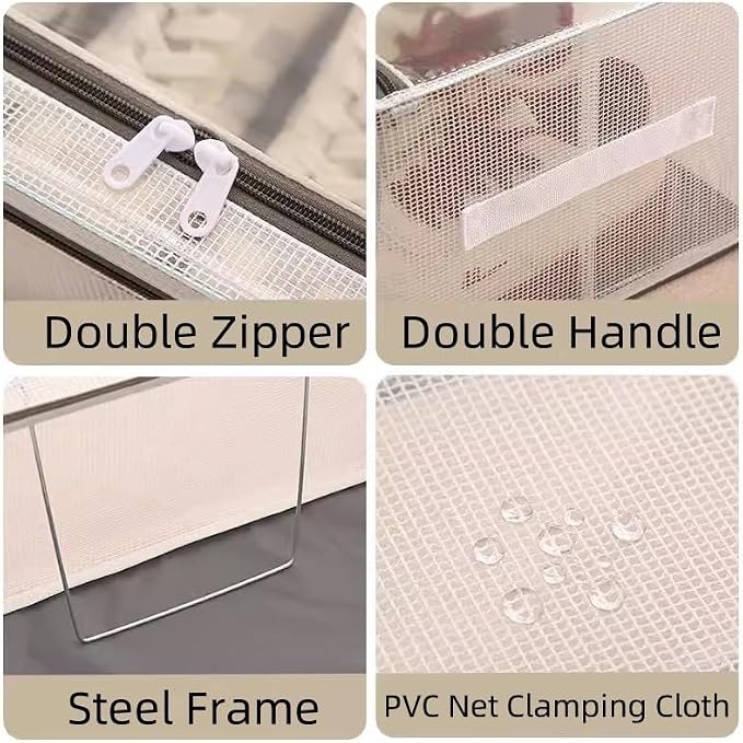 1 Pack Clear Shoe Storage Boxes for Boots Sneaker, 15.8" x 11.8" x 6" | Stackable Closet Storage Bins, Lids, Metal Frame, Waterproof PVC Cloth
