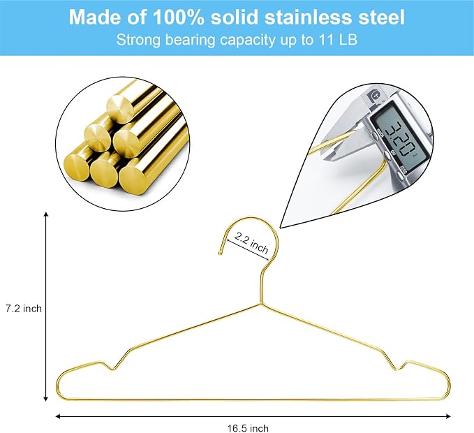 Gold Hangers Clothes 30 Pack Coat Hangers Non Slip Wire Hanger Clothing Heavy Duty Seropy Metal Hangers Space Saving Ultra Thin of Stainless Steel Hanger 16.5 Inch