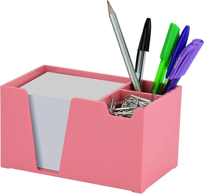 Acrimet Desktop Organizer Pencil, Pen, Paper, Clip, Caddy Holder (Plastic) (White Paper Included) (Solid Pink Color)