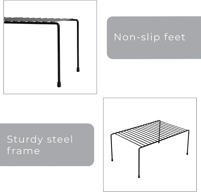 Smart Design Cabinet Storage Shelf Rack - Set of 6 - Medium - 8.5 x 13.25 Inch - Non-Slip Feet - Steel Metal Frame - Rust Resistant Coating - Cup, Dish, Counter & Pantry Organization - Kitchen - Black