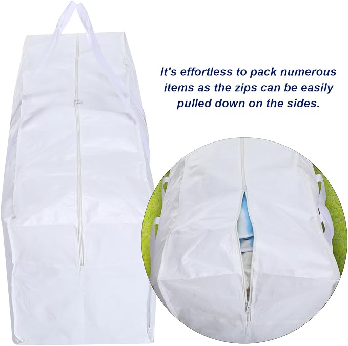 Windyun 4 Pack 57 Gallon Extra Large Moving Bags XXL Heavy Duty Storage Bag with Strong Zipper Handle Jumbo Big Tote Box Foldable for College Dorm Travel Clothes Duffle Blanket Pillow(White)