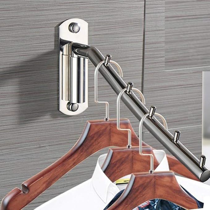 2 Pack Folding Wall Mounted Clothes Hanger Rack Clothes Hook Stainless Steel with Swing Arm Holder Clothing Hanging System Closet Storage Organizer Heavy Duty Drying Rack Wall Mount Hanger