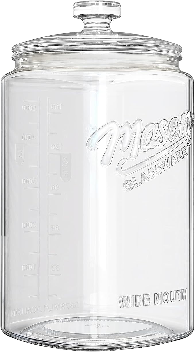 1.5 Gallon Cookie Jar with Lid Airtight, Large Glass Flour Sugar Container for Candy, Coffee, Dog Treat, Wide Mouth Mason Jar with Scale Marking, 1 Pack Apothecary Jar for Flour, Sugar, Rice, Cookie