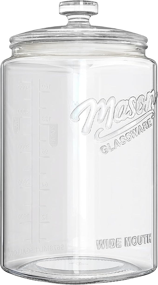 1.5 Gallon Cookie Jar with Lid Airtight, Large Glass Flour Sugar Container for Candy, Coffee, Dog Treat, Wide Mouth Mason Jar with Scale Marking, 1 Pack Apothecary Jar for Flour, Sugar, Rice, Cookie