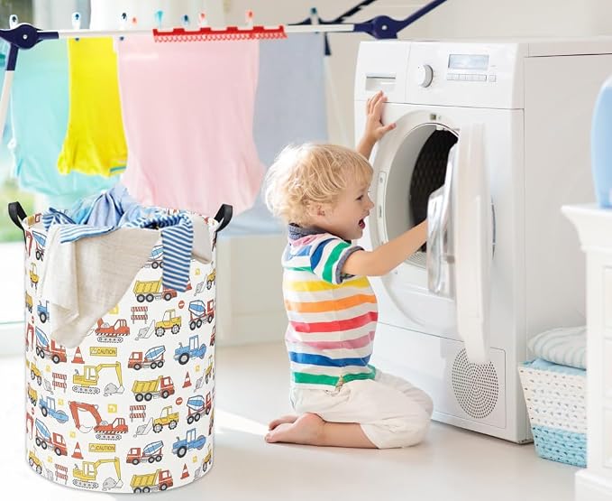 Kids Laundry Basket Baby Hamper for Nursery Boy Kids Hamper Cute Kids Toys Storage Bin Organizer Engineering Vehicle Room Decor for Home(Engineering Vehicle)