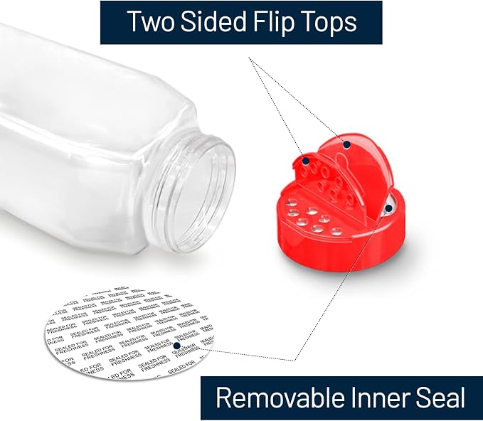 Plastic Spice Jars Bottle Containers with Red Cap, 32 Oz, 6 Pack | Clear Safe Plastic Bottle Containers with Shaker Lids, Lined Cap, PET Material, BPA-Free, Perfect for Herbs & Spices