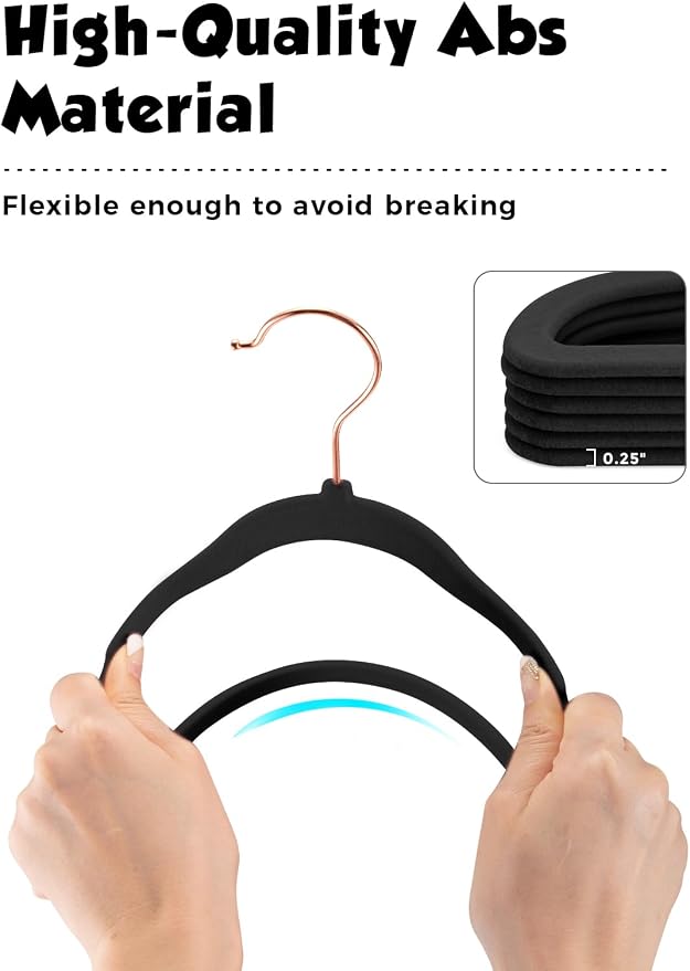 Smartor Kids Velvet Hangers 50 Pack, 14 Inch Premium Non Slip Kids Felt Hangers for Closet, Space Saving Toddler Clothes Hanger for Youth's Childrens' Clothes (Rose Gold Hook)- Black