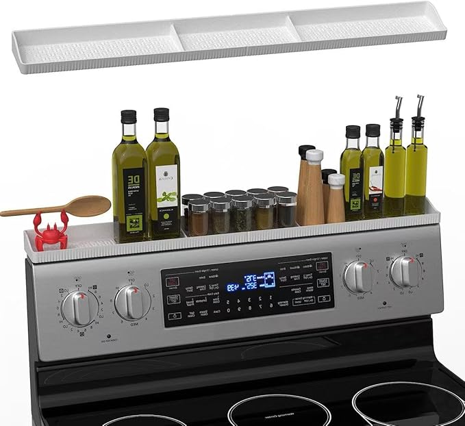 30 Inch Silicone Stove Top Shelf Magnetic for Kitchen, Strong Magnetic Heat Resistant Spice Rack Organizer for Over Stove Oven (White)