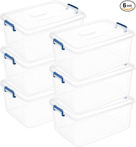 Tribello Clear Storage Bins with Lids, 6-Pack Stackable Plastic Storage Containers for Home Organization – Totes for Closet and Underbed Storage, 21 Quarts