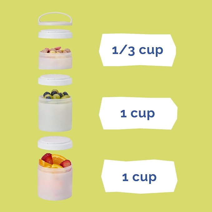Whiskware Stackable Snack Containers for Kids and Toddlers, 3 Stackable Snack Cups for School and Travel, Teal/Yellow