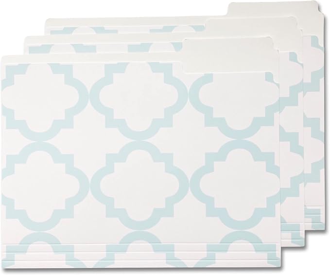 Designer File Folders by Kahootie Co, Set of 9 Decorative File Folders, 9.5” x 11.75”, Paper Organization, Office Supplies, File Folder Organizer, 3 Tab File Folders (Teal)
